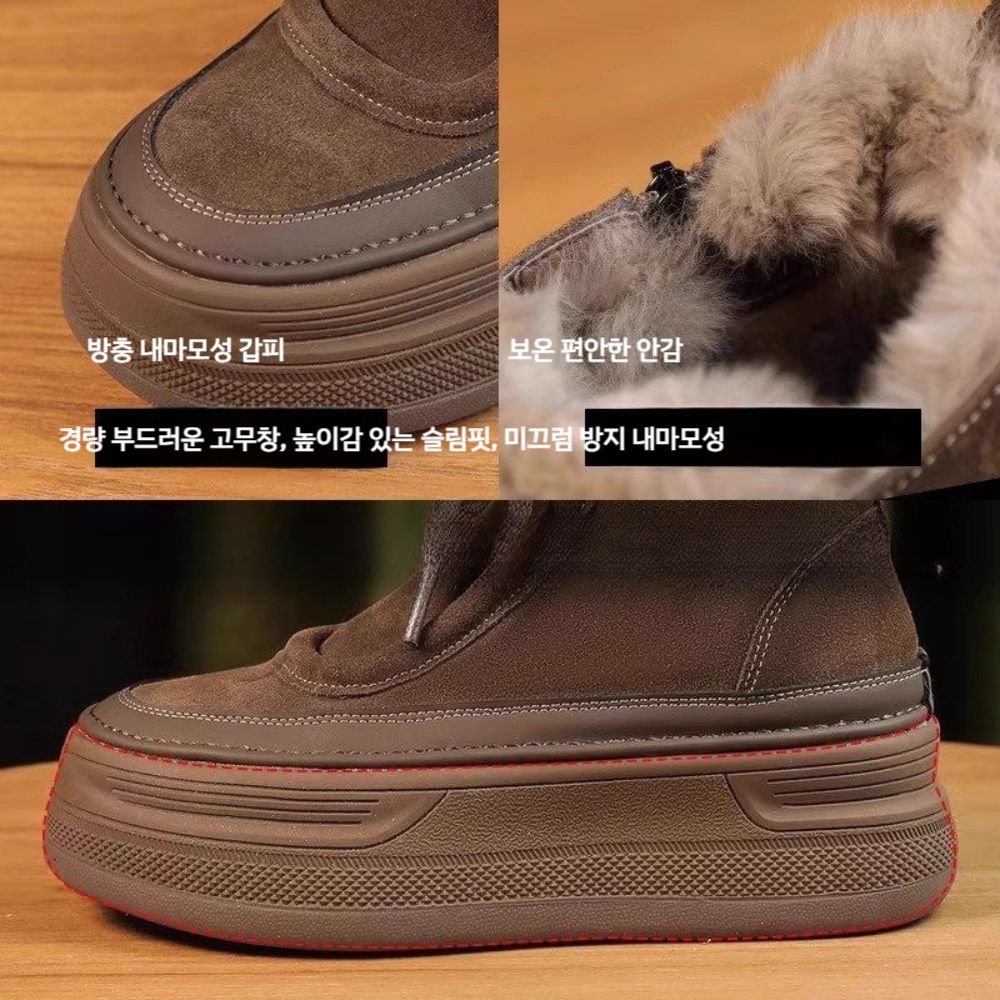 겨울 앵클부츠 여성 방한화 여성용 키높이 발편한 양털 퍼 스웨이드 - 상세 이미지 5