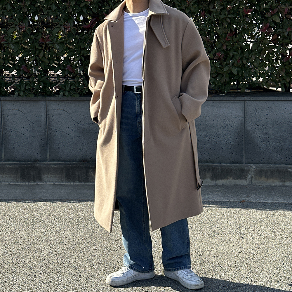 남자 발마칸코트 오버핏 울 로브코트 - 상세 이미지 5