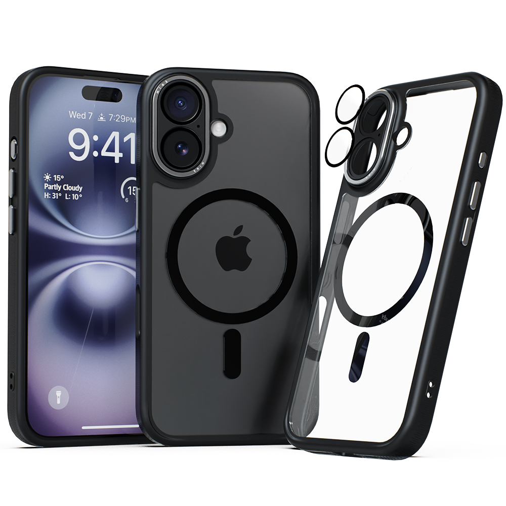 미아크 렌즈보호 풀커버 맥세이프 케이스 블랙, 아이폰16 플러스