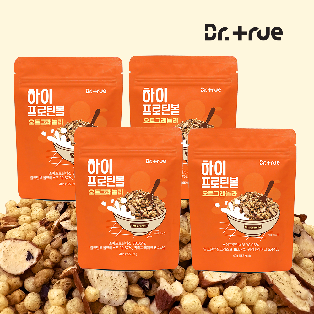 닥터트루 하이 프로틴 볼 다이어트 그레놀라 시리얼 저당 오트 그래놀라 40g, 4개