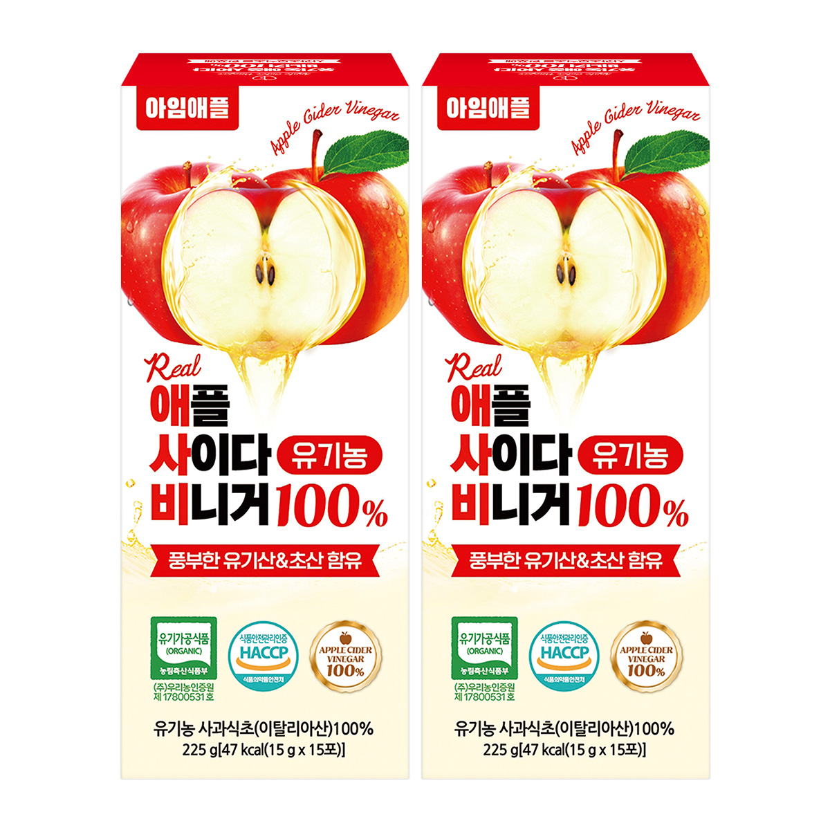 아임애플 유기농 애플 사이다 비니거 100% 애사비 사과 초모 발효 식초 15포, 2개