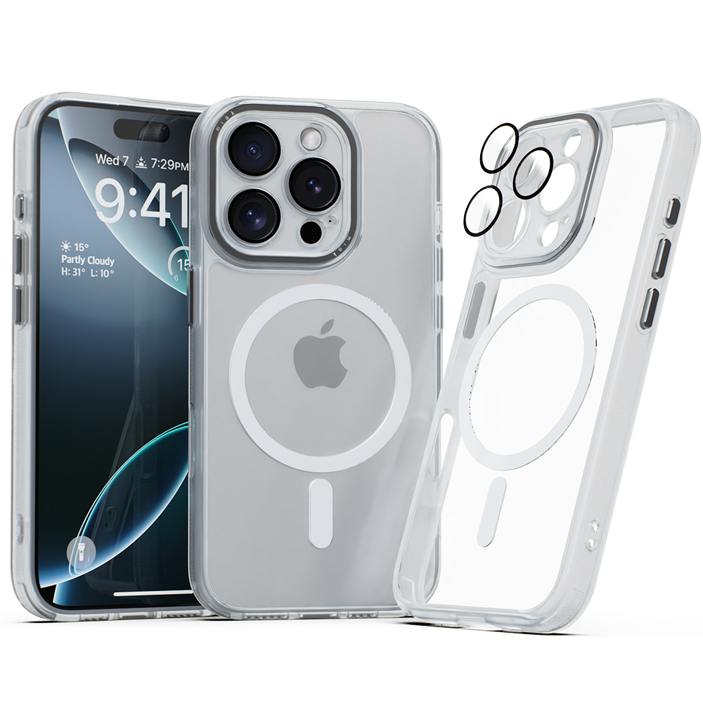 미아크 렌즈보호 풀커버 맥세이프 케이스 반투명, 아이폰16 프로