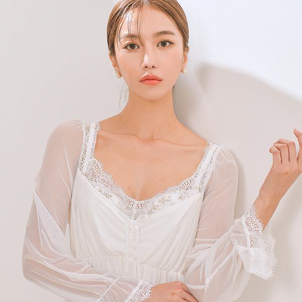 [자체제작] 엘레강스 레이스 공주잠옷 네글리제 홈웨어 원피스잠옷 파자마 - 상품 이미지