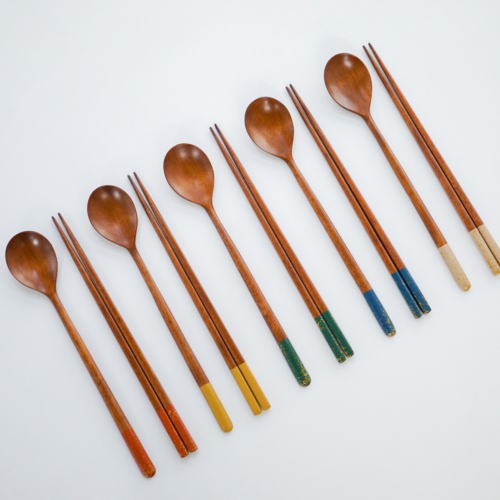 [세트할인+무료배송] 칠몽 국내산 금수강산 옻칠 나무 수저세트 5인용