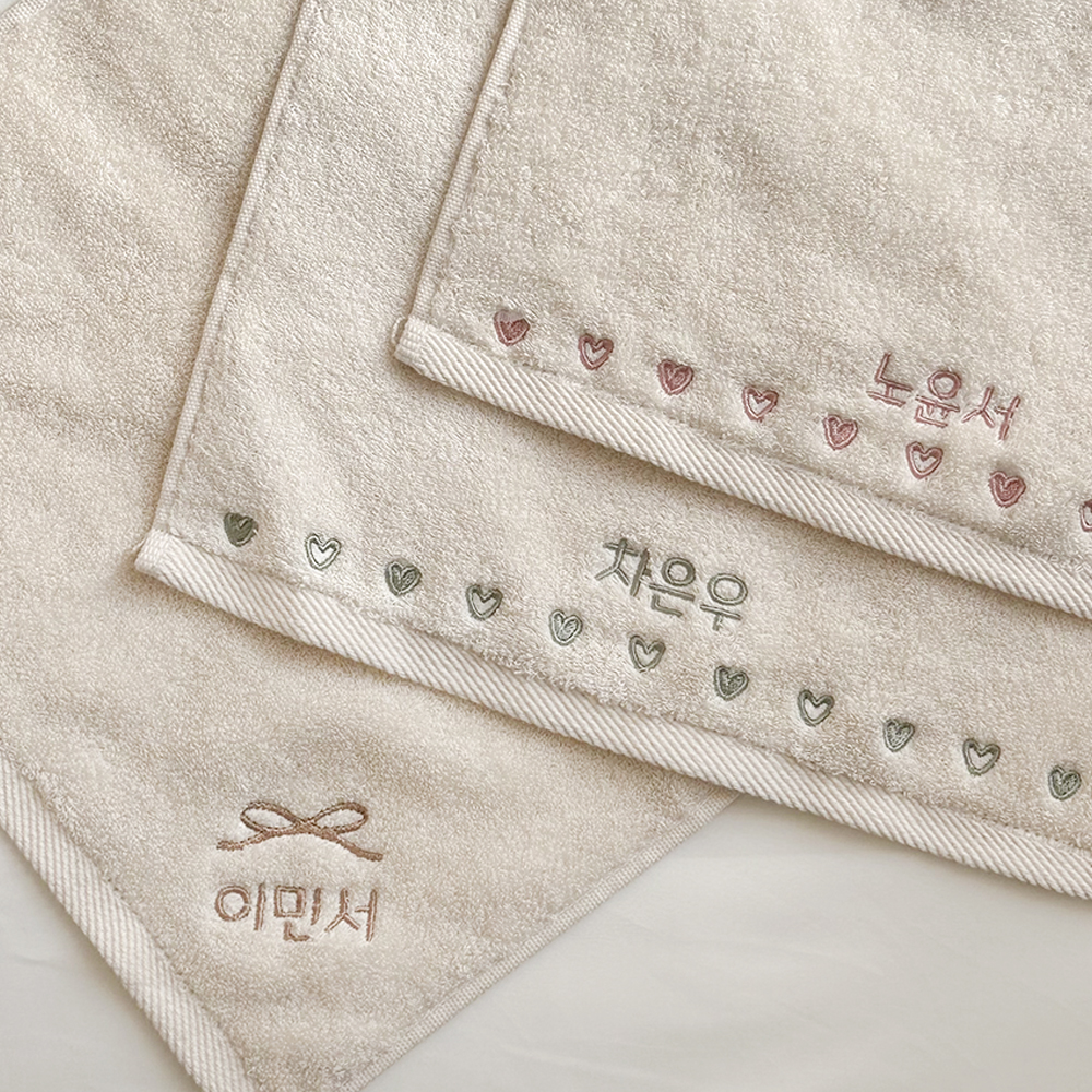 올포홈 뽀송뽀송 어린이집 고리 수건 손수건 이름 자수 리본 유치원 준비물 5장세트 답례품 - 상세 이미지 4
