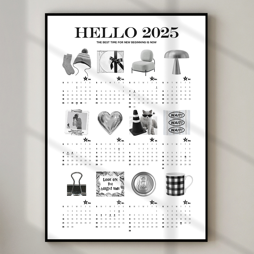 2025년 캘린더 달력 벽꾸미기 포스터 인테리어 캔버스 액자 Silver A4 - 메인 이미지