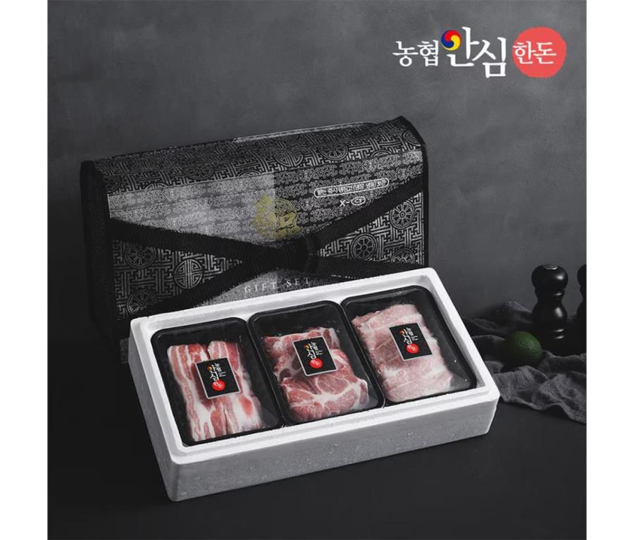 농협안심 프리미엄 한돈 선물세트 1.3kg (삼겹살500g/목살500g/항정300g) (냉장) : 구쿠다스