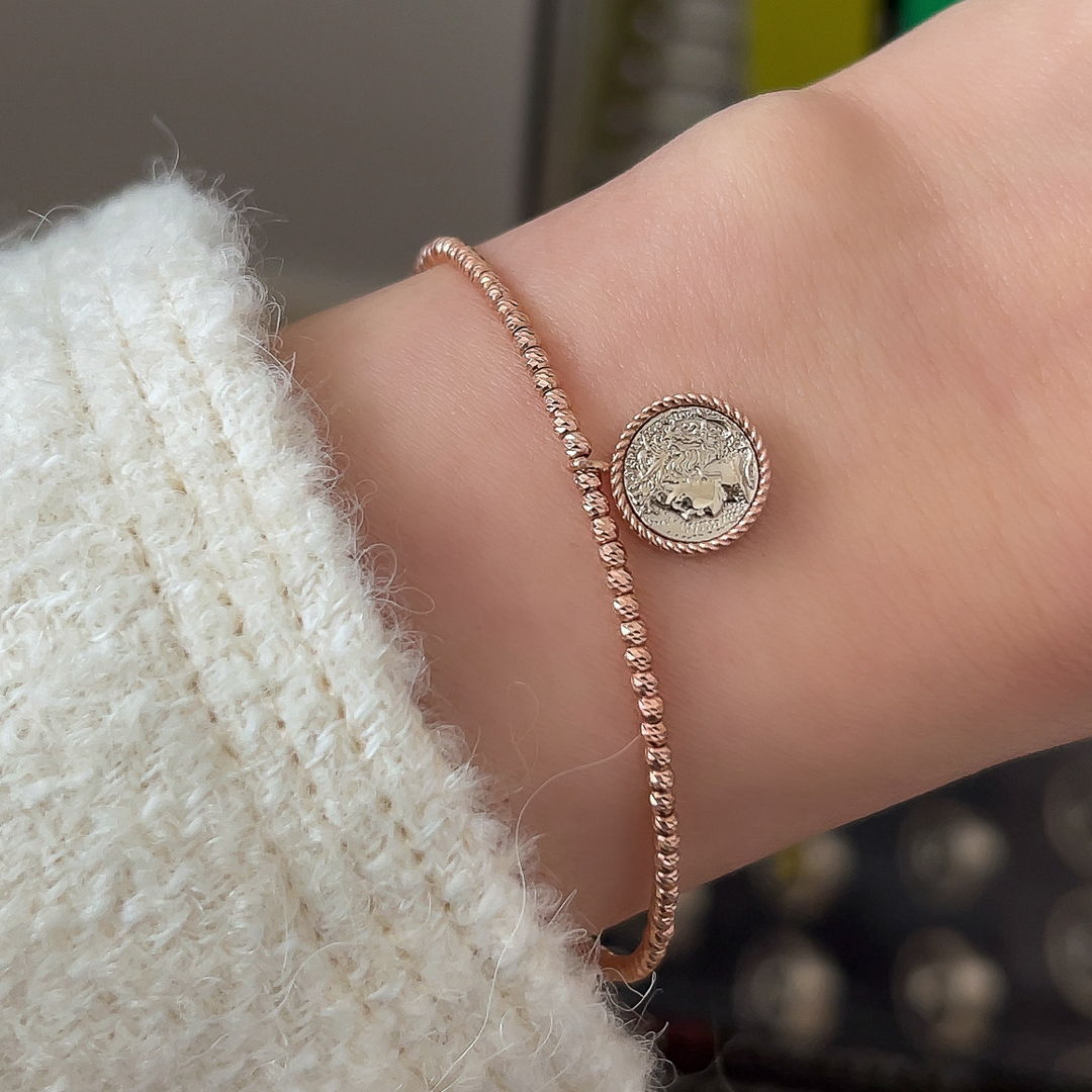 18k 원형 코인 팬던트 여신 2mm 컷팅 볼 레이어드 금 팔찌 - 판 오스타더 로르카