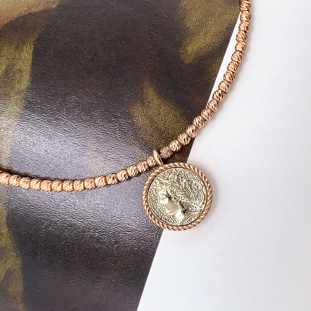 18k 원형 코인 팬던트 여신 2mm 컷팅 볼 레이어드 금 팔찌 - 판 오스타더 로르카