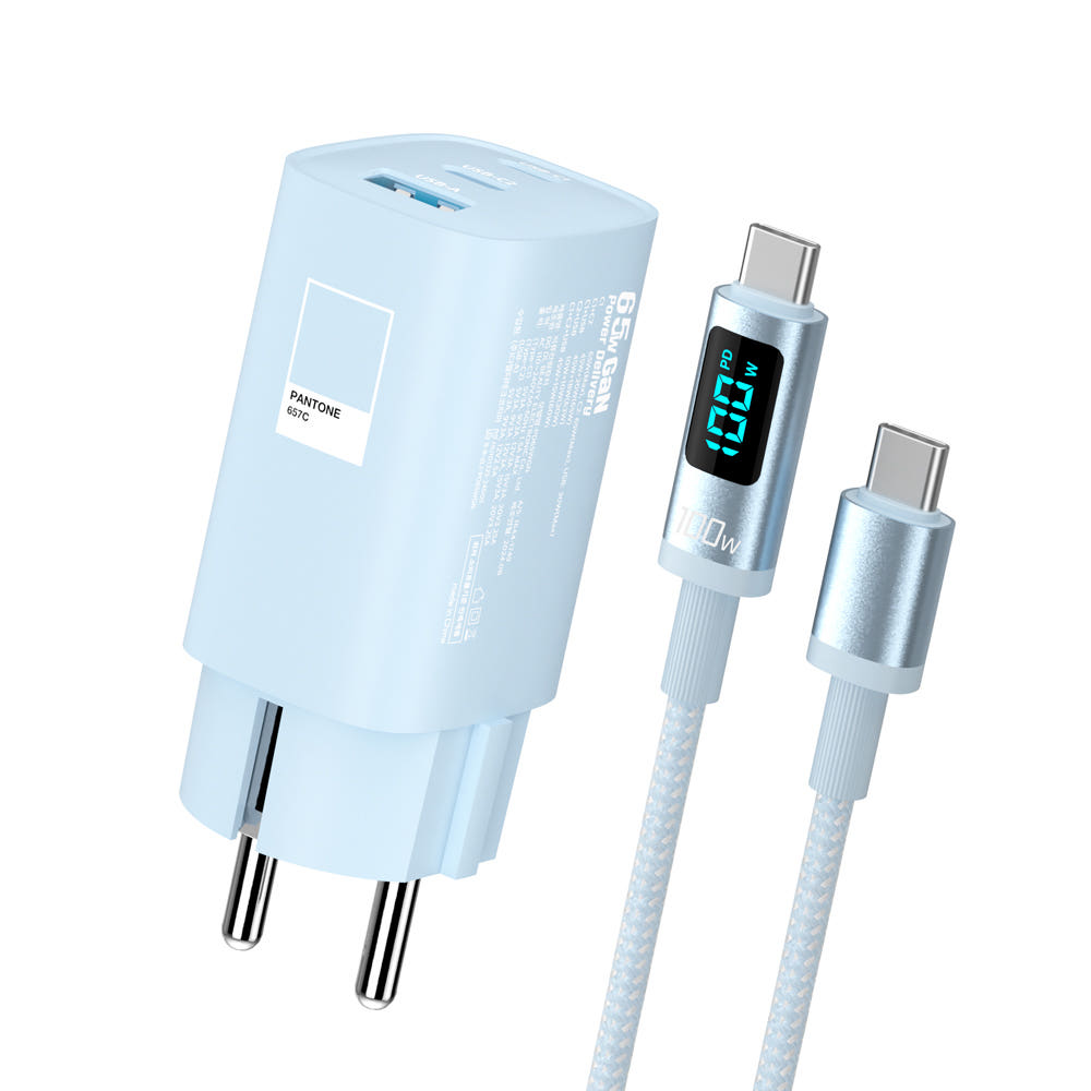 이어맥 팬톤 65W 3포트 GaN PD PPS 접지 멀티 초고속 충전기 충전케이블 세트