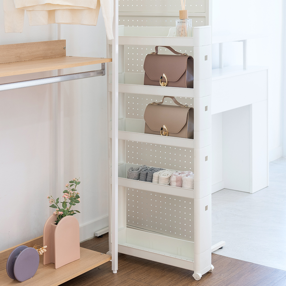 창신리빙 NEW 슬림 틈새선반13cm 5단 이동식트롤리