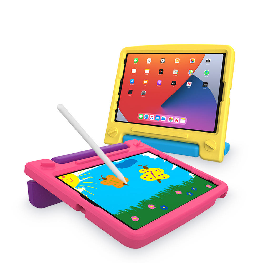랩씨 충격 방지 에바폼 유아용 키즈 스탠드 케이스 옐로우, 아이패드 에어 4-5세대 27.7cm(10.9인치)
