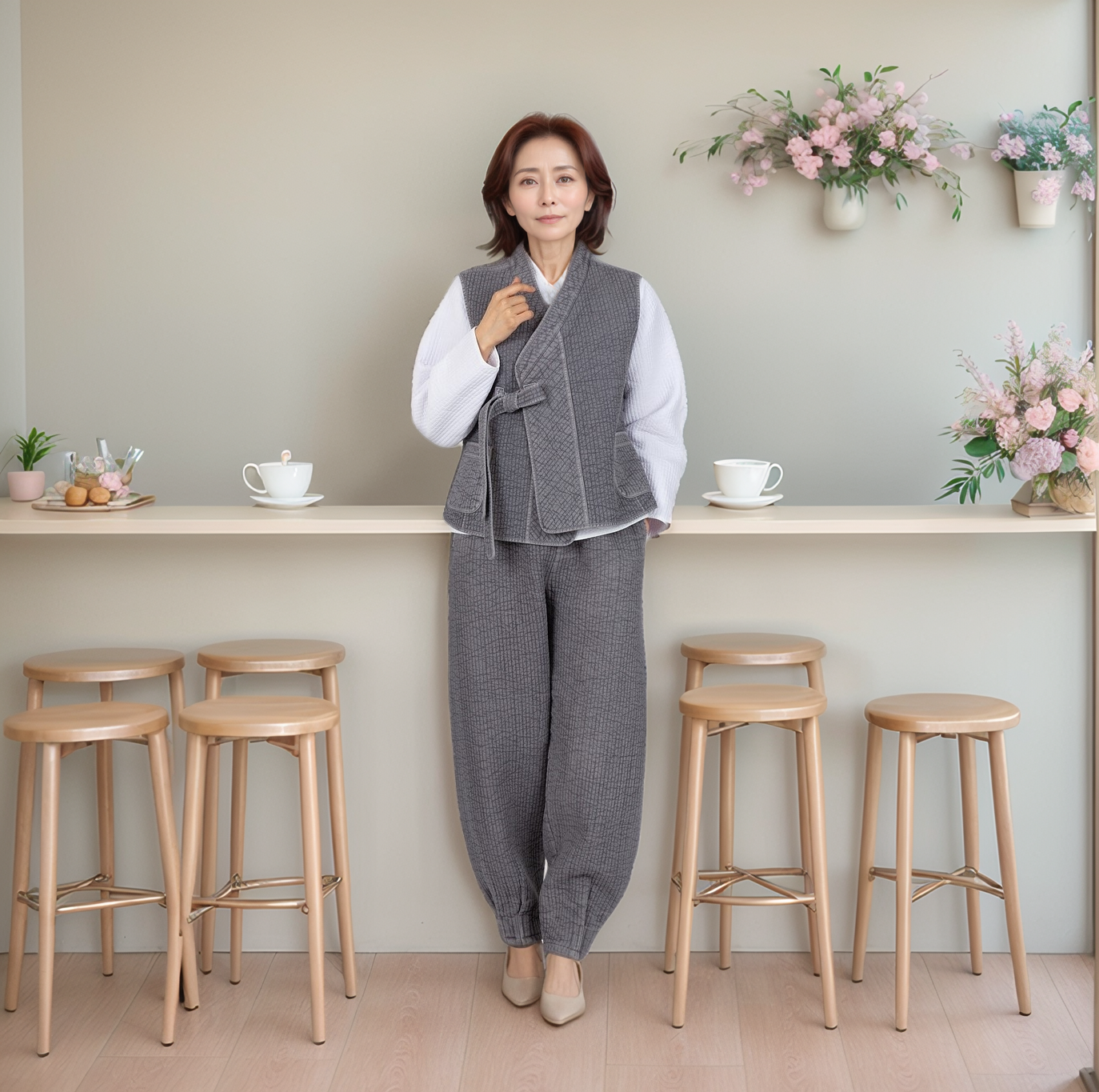겨울 생활한복 고름 조끼 여성 누빔 - 상품 이미지