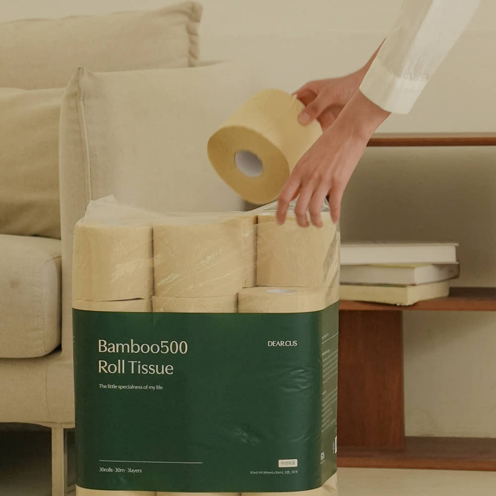 디어커스 뱀부500 두루마리휴지 3겹 30롤 천연 화장지 먼지없는 휴지 : 디어커스