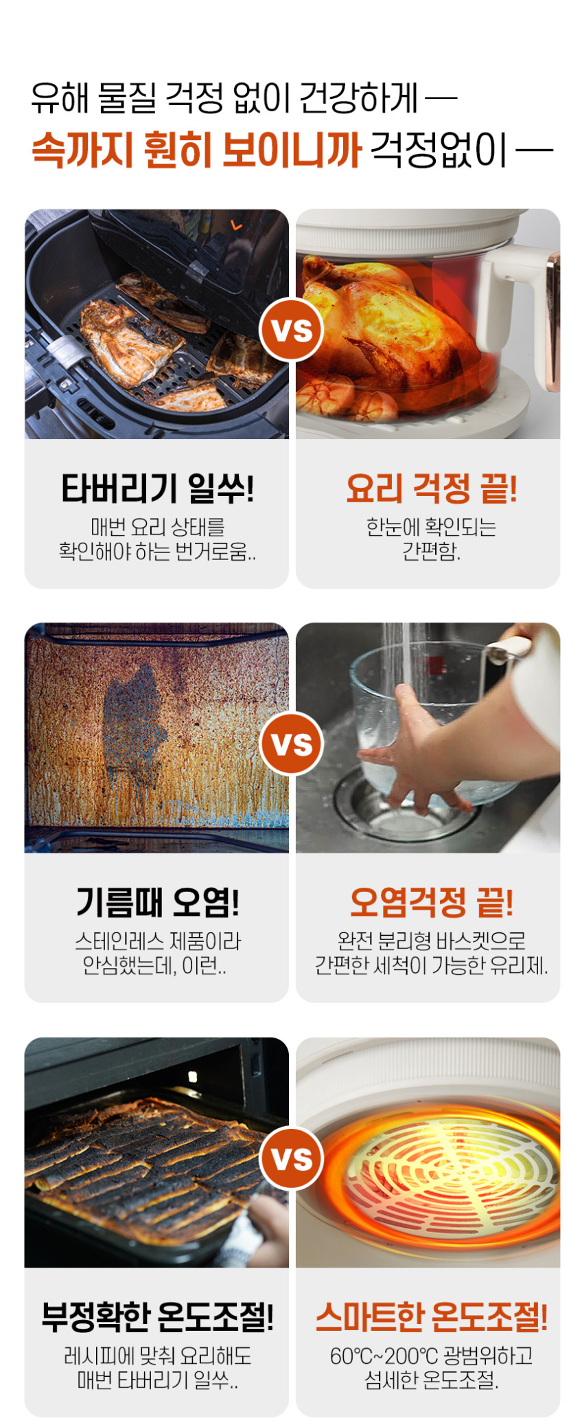 버뮤다 속 보이는 대용량 글라스 유리 에어프라이어 바스켓 VM-AF5000 판매처 상세 정보 이미지 4
