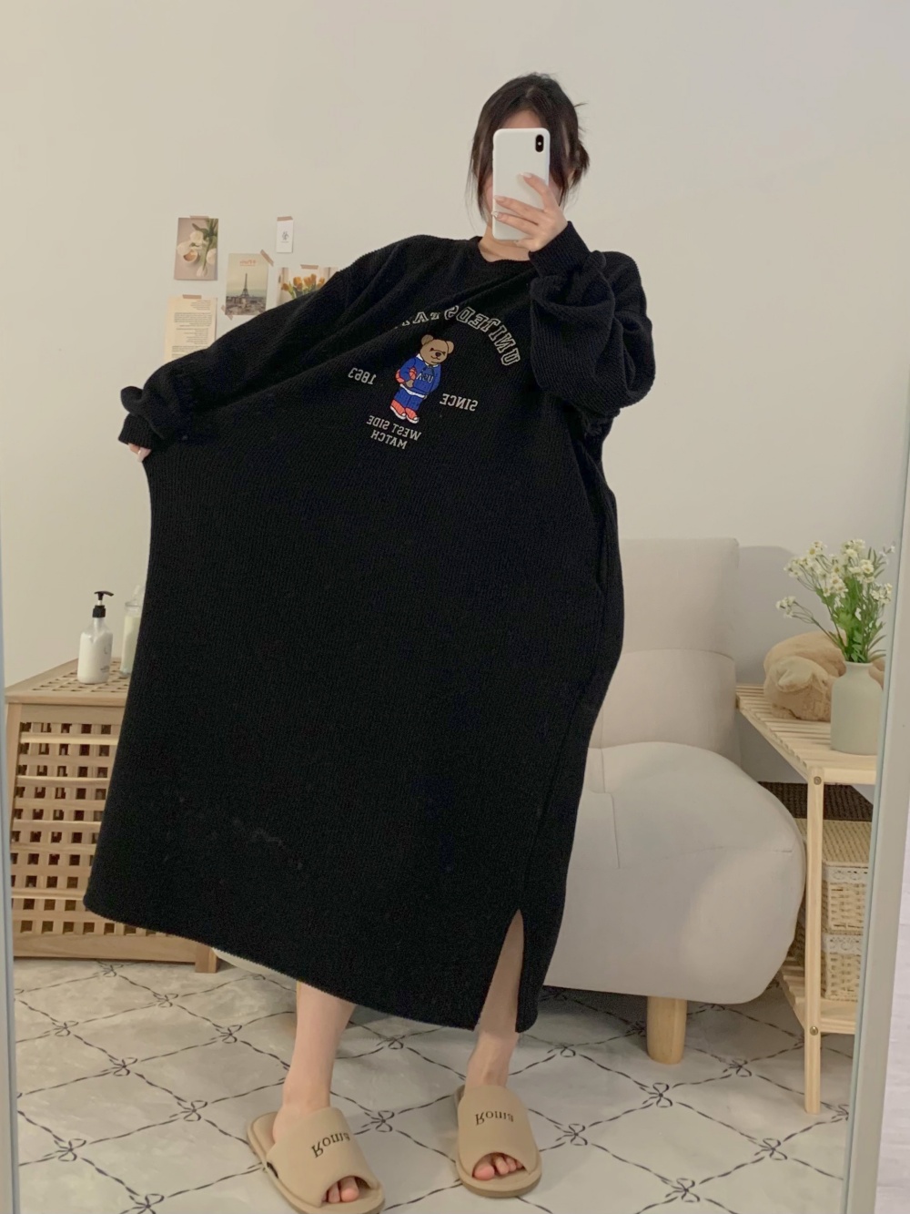 폭닥곰 롱 원피스 빅사이즈 잠옷 파자마 임산부 실내복 - 상세 이미지 3