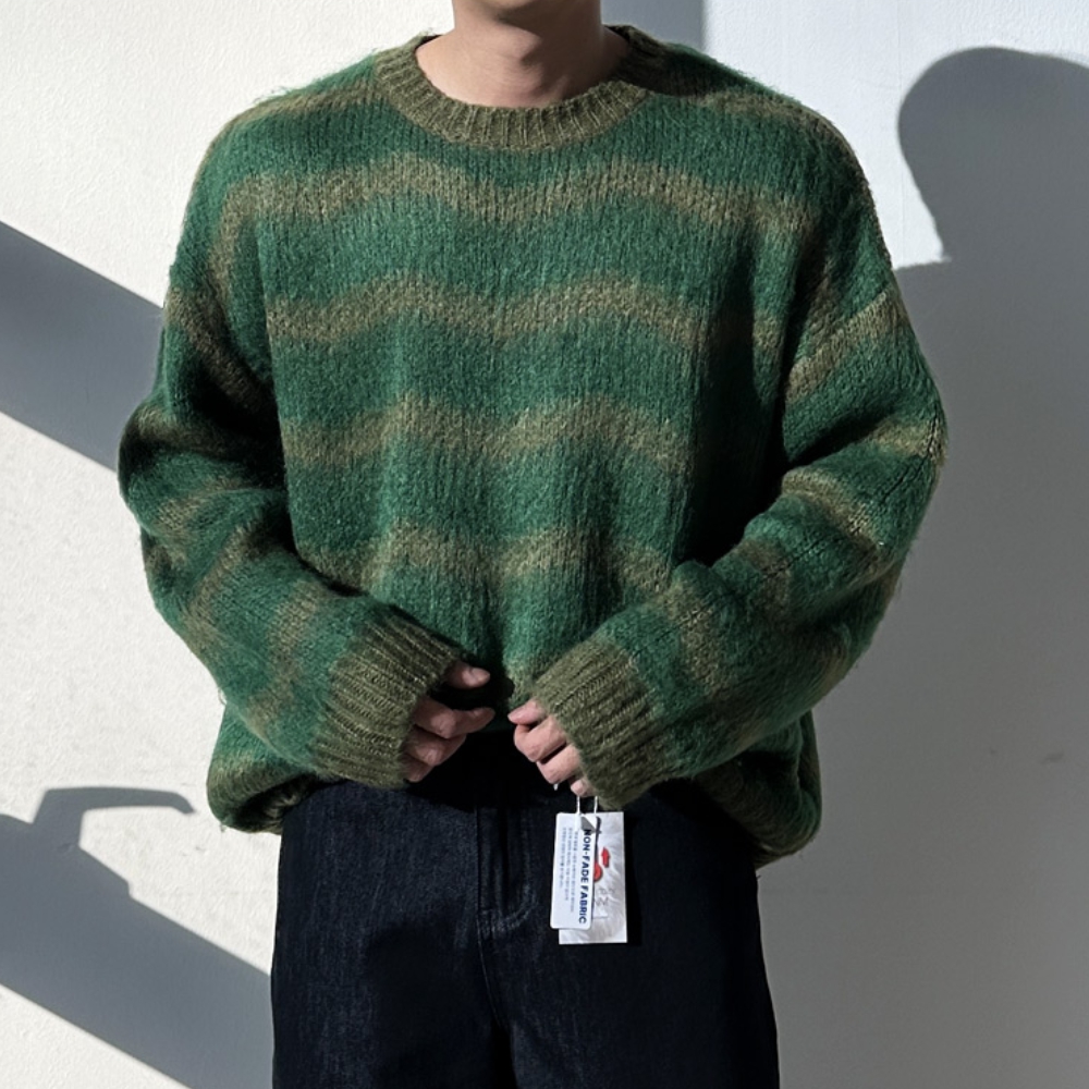 남자 타치 오버핏 겨울 모헤어 앙고라 물결 니트 - 상세 이미지 5