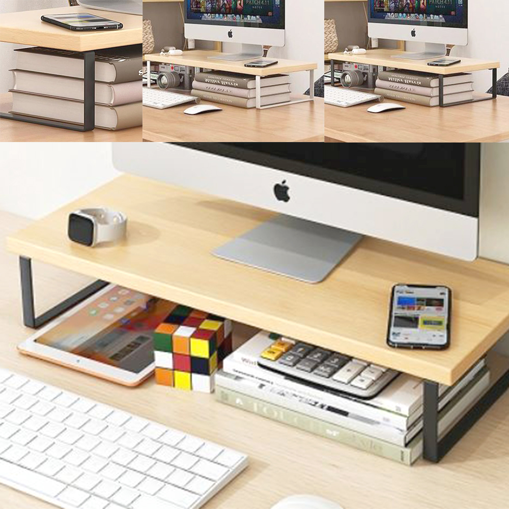 심플 철제 모니터 받침대 다용도 책상 정리 수납 우드 거치대