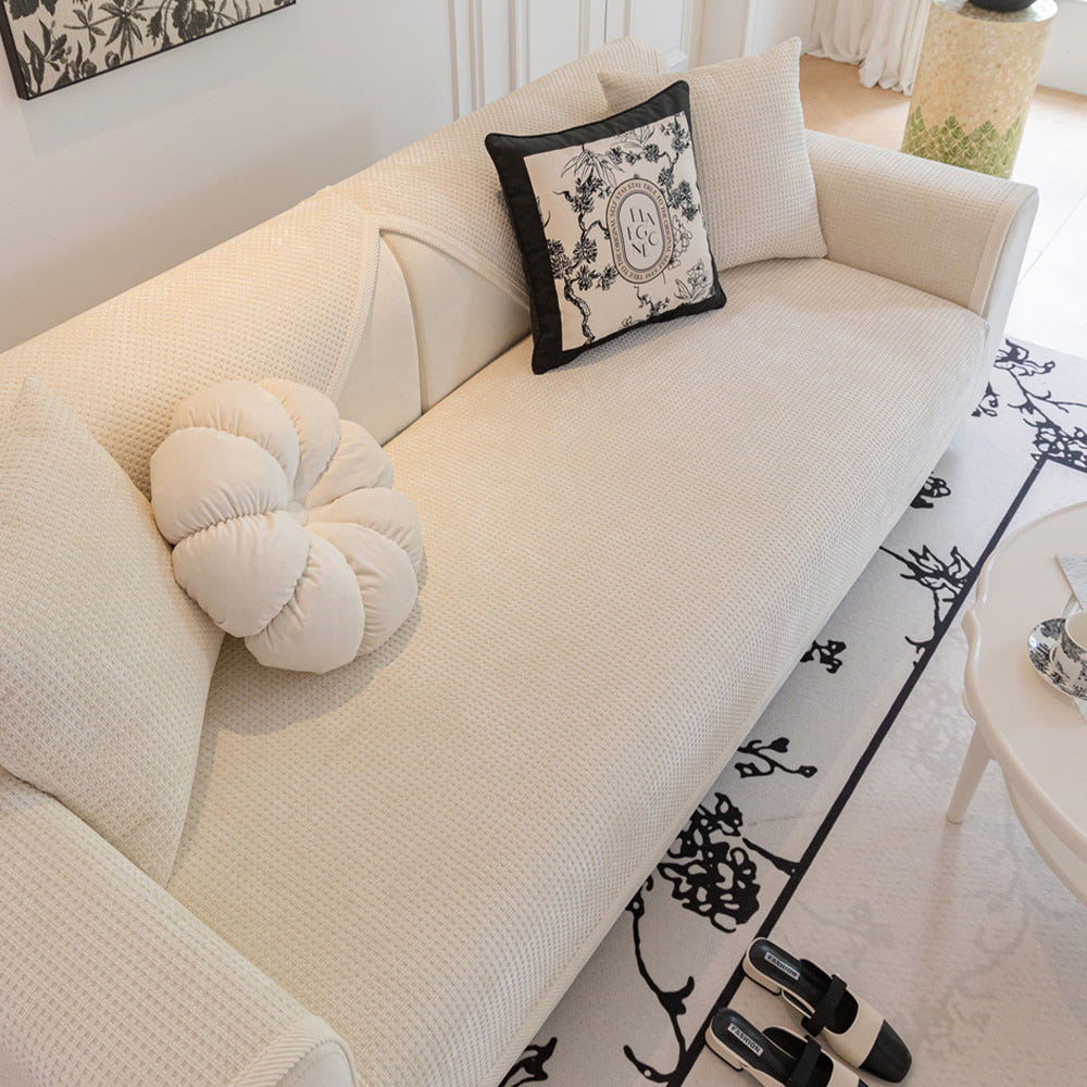 미끄럼방지 홈테리어 고정형 사계절 배색 와플 쇼파패드 단품 90X180 아이보리