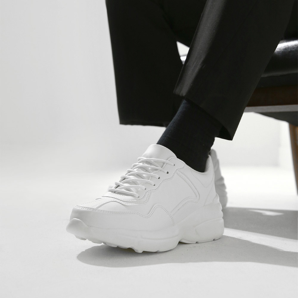 편한 키높이 8cm 스니커즈 올화이트 블랙 - 상품 이미지