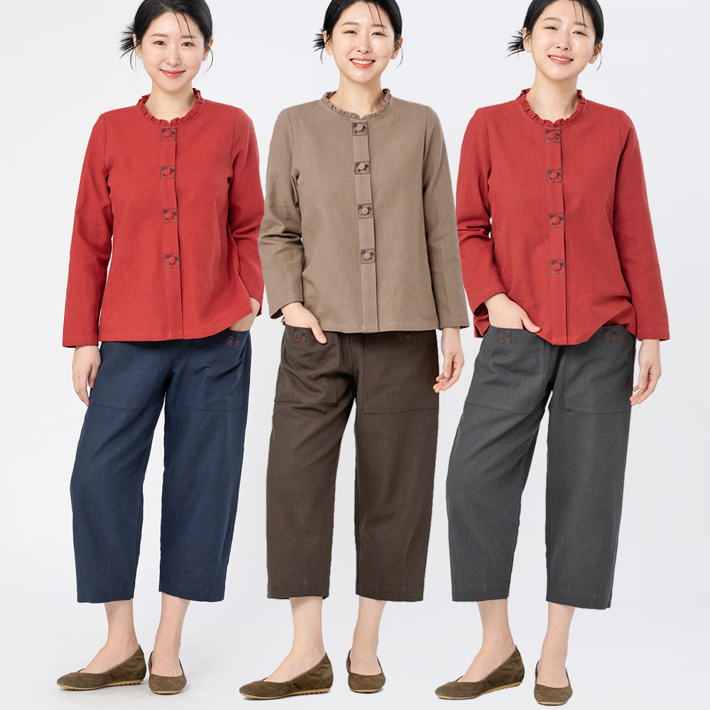 여성 춘추 면마 블라우스 8부바지 생활한복세트 개량 3299 - 상품 이미지