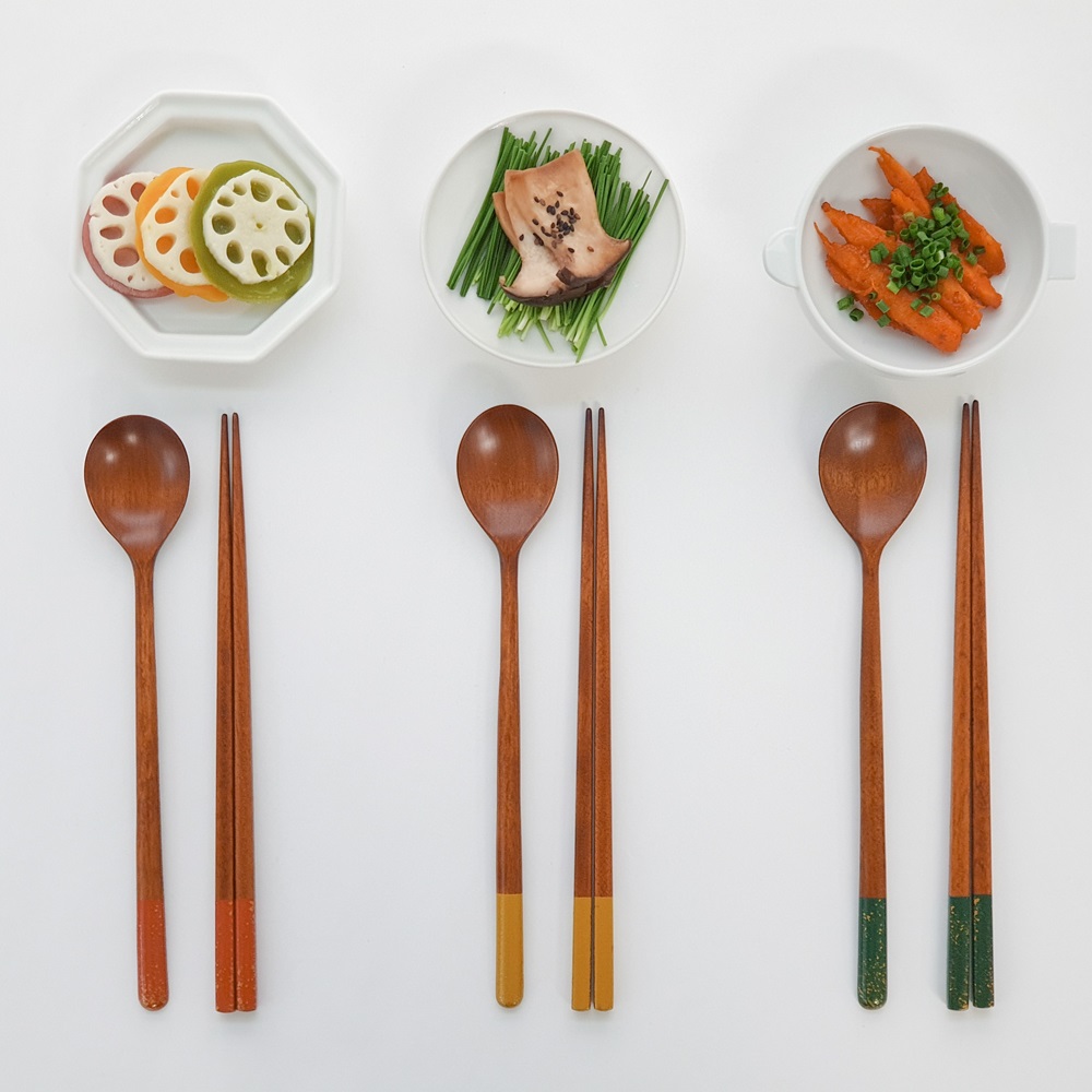 [세트할인+무료배송] 칠몽 국내산 금수강산 옻칠 나무 수저세트 3인용