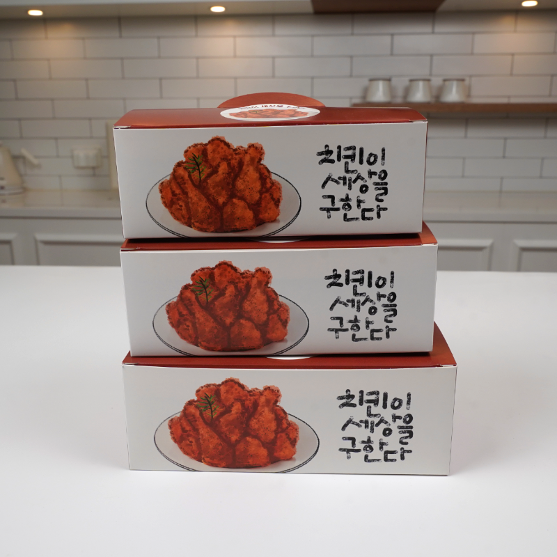 알뜰형 화이트지 크라프트 치킨박스 소 200매 상자 닭강정 포장용기 배달 - 상세 이미지 3