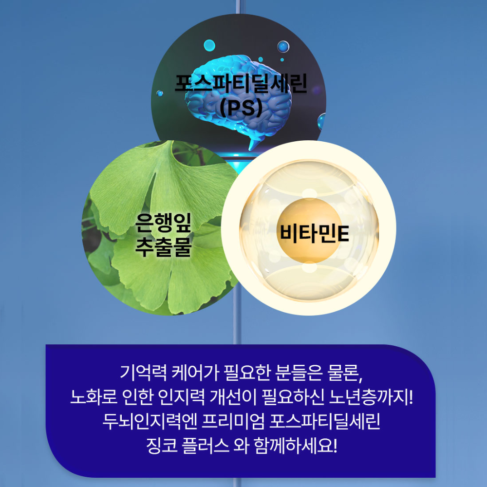 [환절기세일] 헬씨허그 두뇌인지력엔 프리미엄 포스파티딜세린 앤 징코플러스 120캡슐, 2개 - 상세 이미지 4