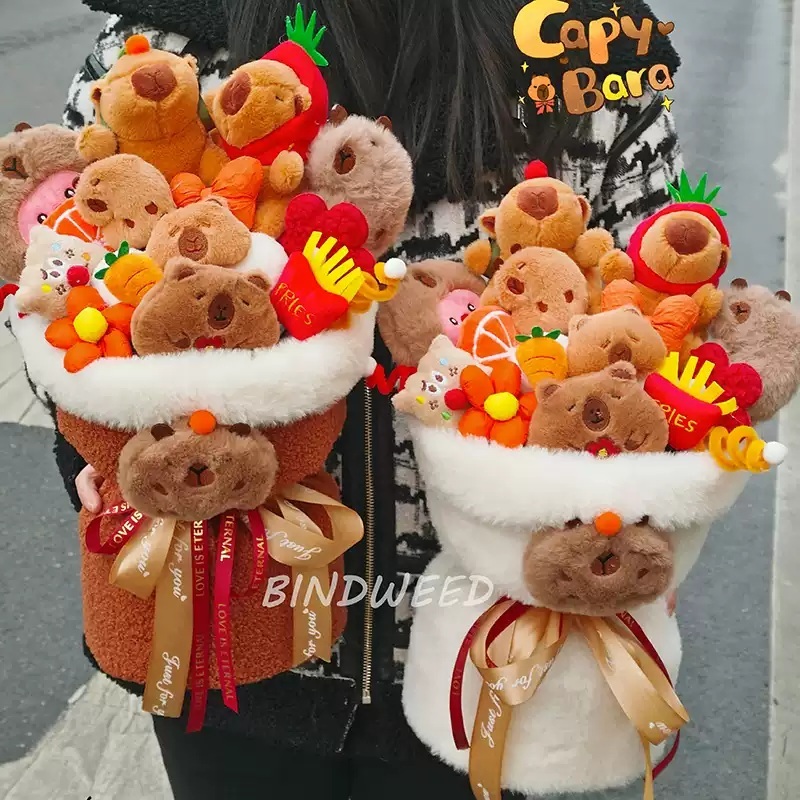 카피바라 인형꽃다발 캐릭터 졸업 선물 기념일 발표회 꽃다발 졸업식 입학식 학예회 - 상품 이미지