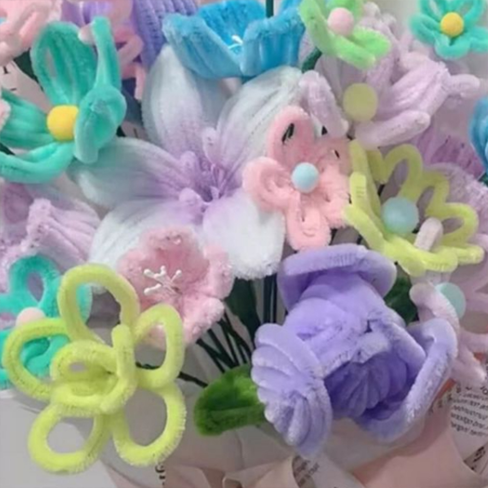 50개입 세트 모루 꽃다발 공예 선물 철사 털 키트 만들기 취미 생활 수업 부자재 DIY - 상품 이미지