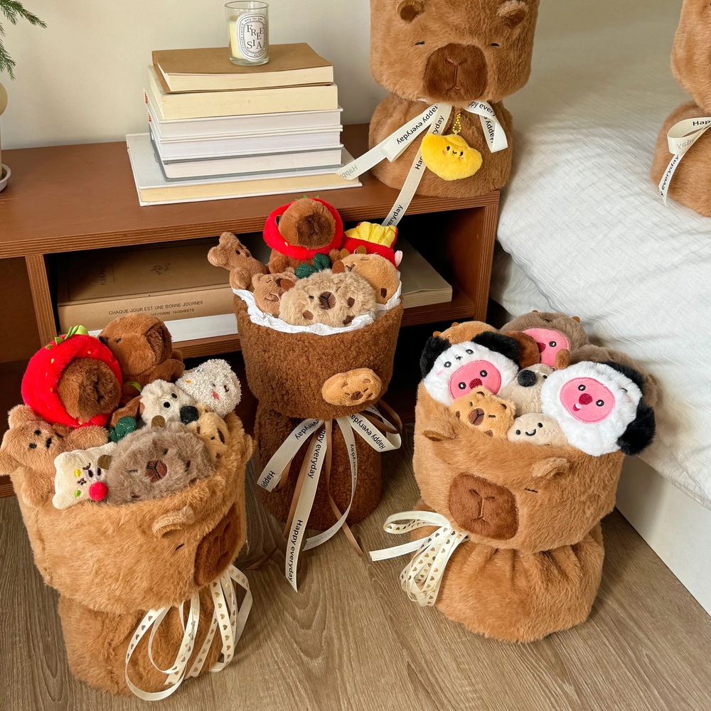 카피바라 인형꽃다발 발표회 학예회 졸업 기념일 졸업식 귀여운 꽃다발 생일 캐릭터 - 상세 이미지 3