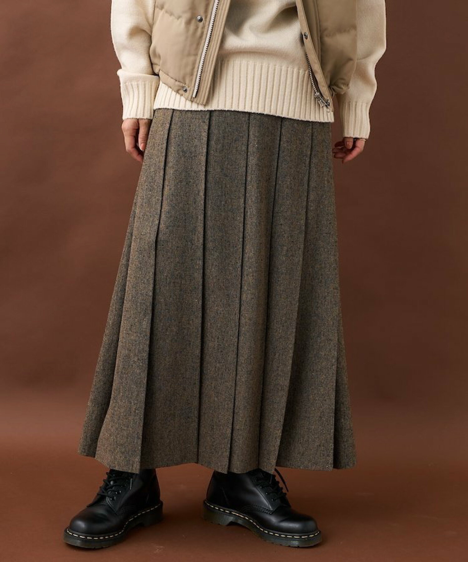 프릭스스토어 FREAKS STORE 트위드 플리츠 주름 스커트 그레이 브라운 2컬러 - 상세 이미지 4