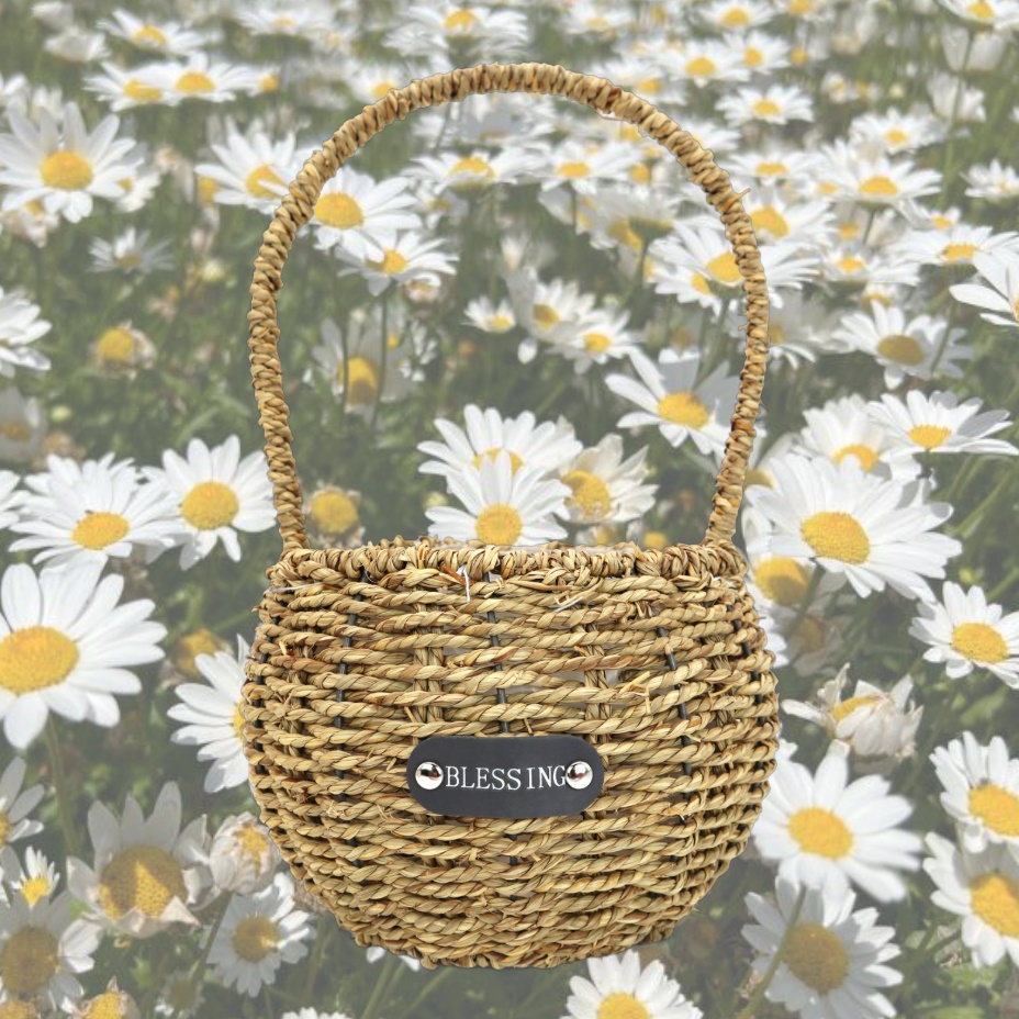 손잡이 라탄 바구니 사탕 꽃 간식 원형 라탄 바구니 소형