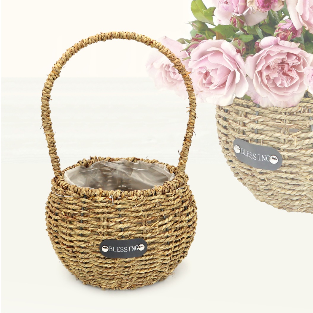 손잡이 라탄 바구니 사탕 꽃 간식 원형 라탄 바구니 미니