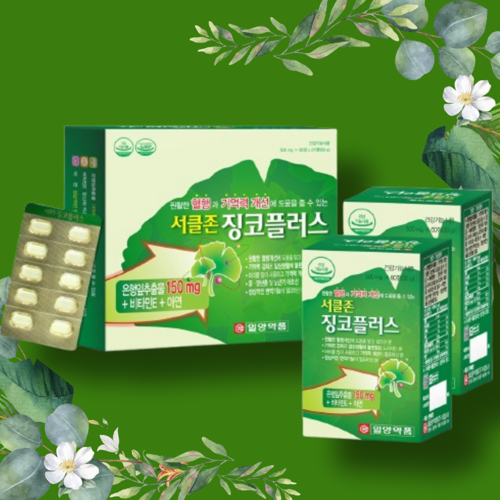 일양약품 징코플러스 1+1 혈액순환 기억력개선 징코린 은행엽건조엑스 은행잎추출물 항산화 - 상품 이미지