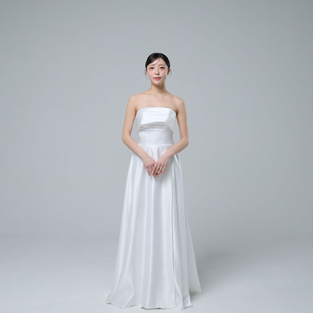 탑인니 화이트 웨딩 트임드레스 대여 야외촬영 피로연 브라이덜샤워 드레스 이브닝원피스 - 메인 이미지