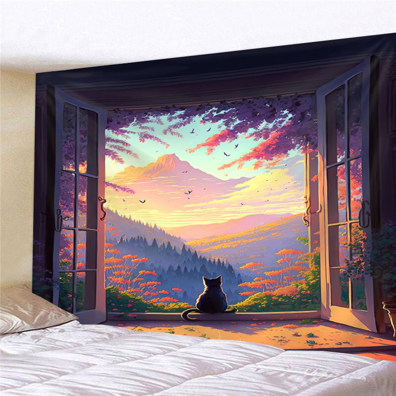 장식 커튼 대형 그림 벽 천 특대형 패브릭포스터 창문 일러스트 큰 고양이 인테리어 초대형 - 상품 이미지