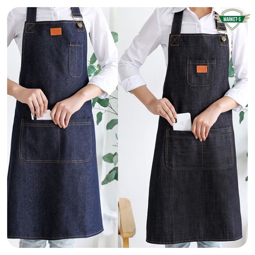 마켓수 청앞치마 작업용 데님 버클 공방 앞치마 카페 포켓 : 수마켓1