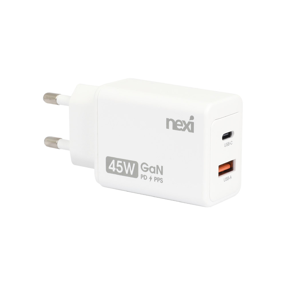 45W 고속 충전기 GaN PD3.0 PPS USB C타입 A타입 2포트 화이트 - 상품 이미지