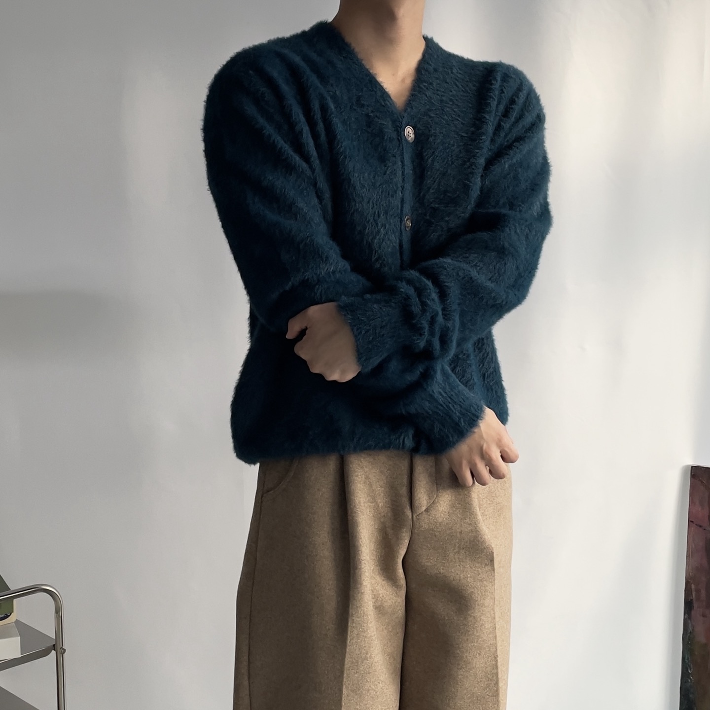 남자 오버핏 브이넥가디건 앙고라가디건 앙고라니트 이미지 7