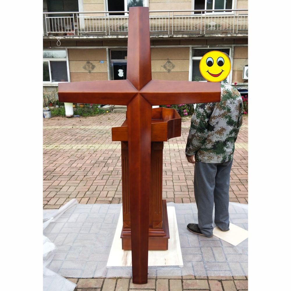 대형 십자가 강단 오크색 예배 장식 기독교 - 상세 이미지 4