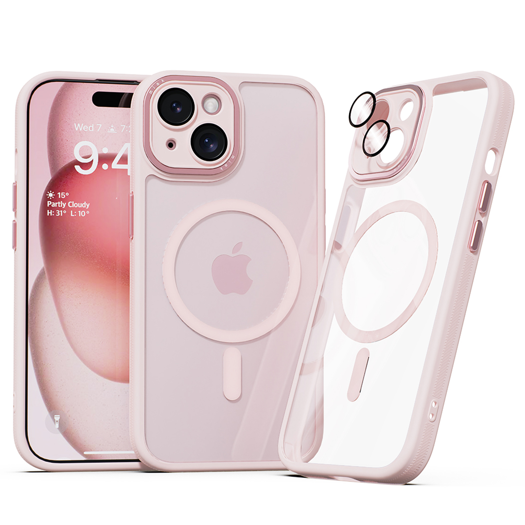 미아크 렌즈보호 풀커버 맥세이프 케이스 핑크, 아이폰15 플러스 - 상품 이미지