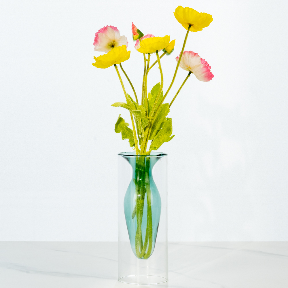 할메이드 인테리어 오브제 대형 미니 유리 꽃병 그린 3단 화병