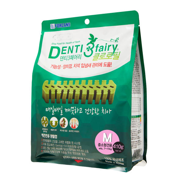 포켄스 개껌 강아지 치석껌 덴티3페어리 클로로필 M 410g+포켄스간식 - 상품 이미지