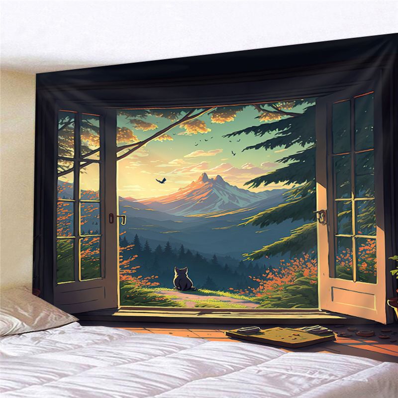 장식 커튼 대형 그림 벽 천 특대형 패브릭포스터 창문 일러스트 큰 고양이 인테리어 초대형 - 상세 이미지 3