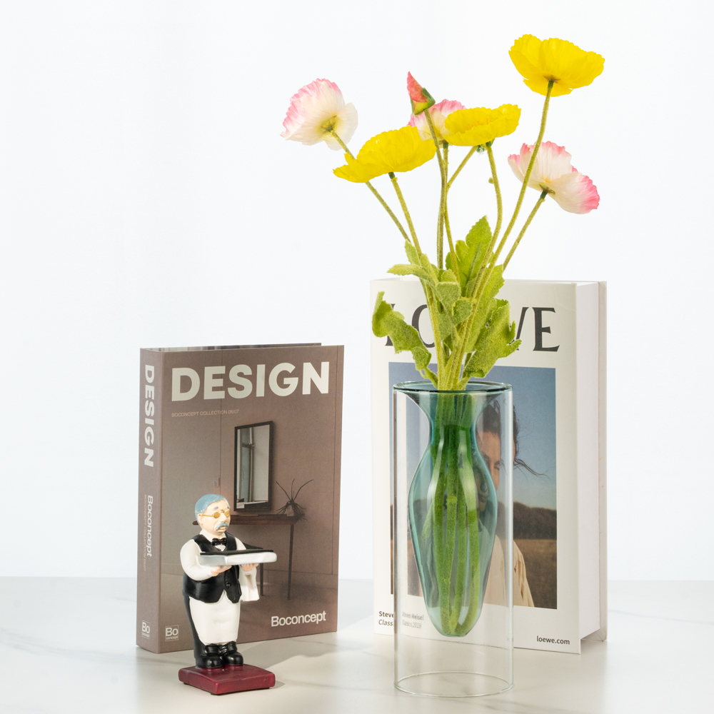 할메이드 인테리어 오브제 대형 미니 유리 꽃병 그린 3단 화병