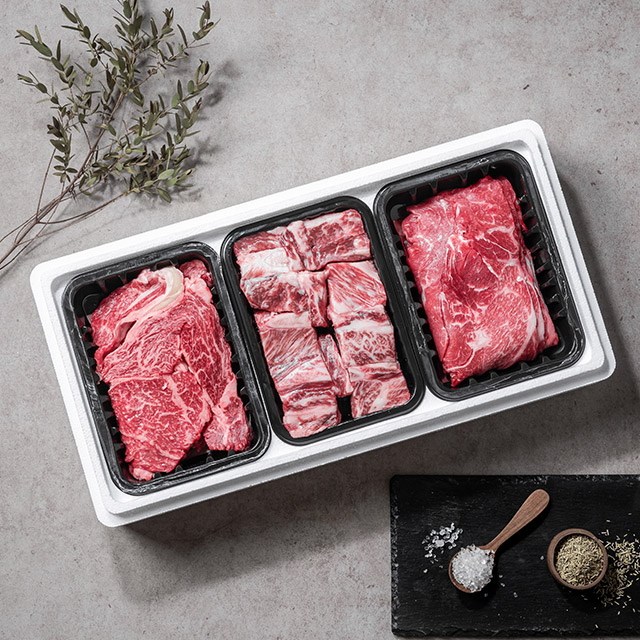 [아산한우] 저온 숙성 한우 등심 갈비 혼합세트 1.6kg 무항생제 1+ - 상품 이미지