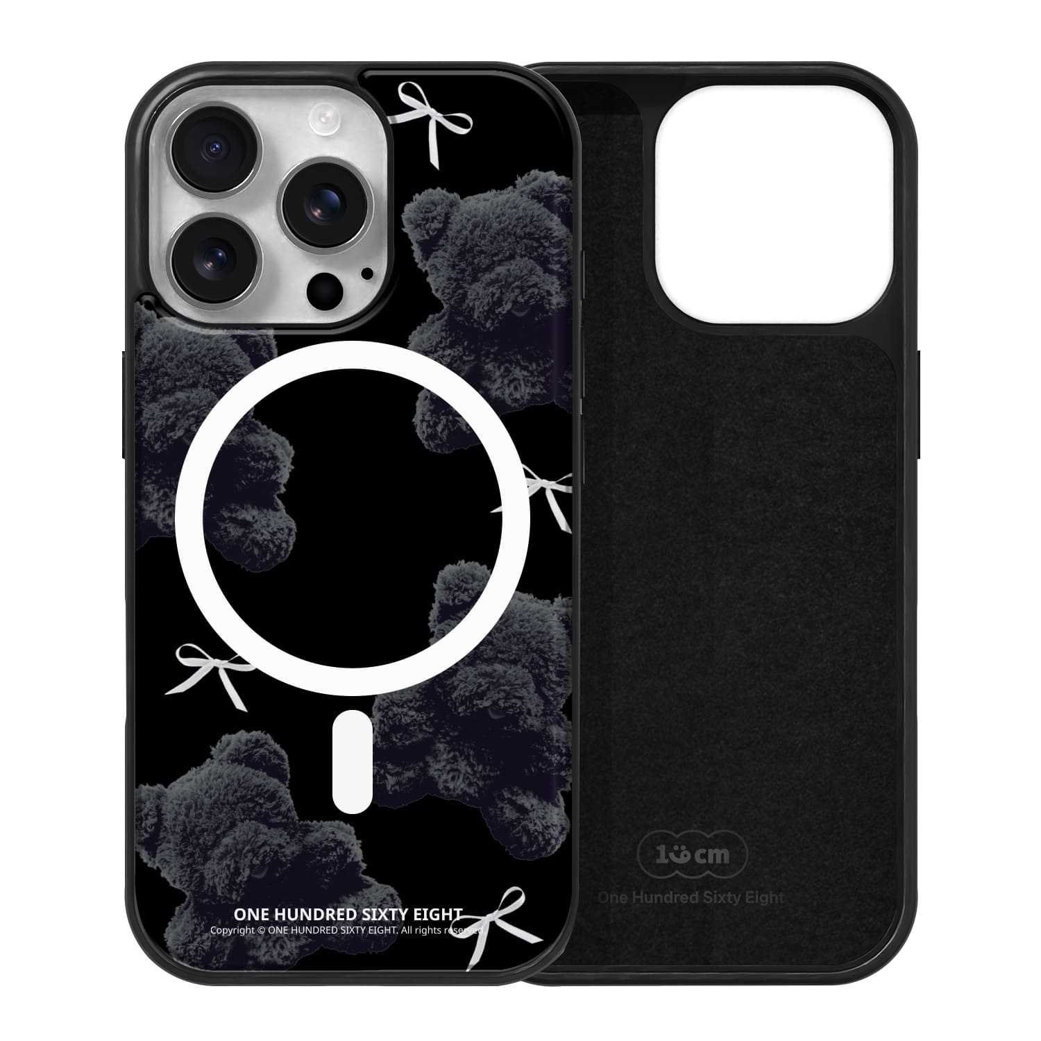 아이폰15 프로 케이스 맥세이프 커플 스웨이드 러블리 블랙베어 - 상품 이미지