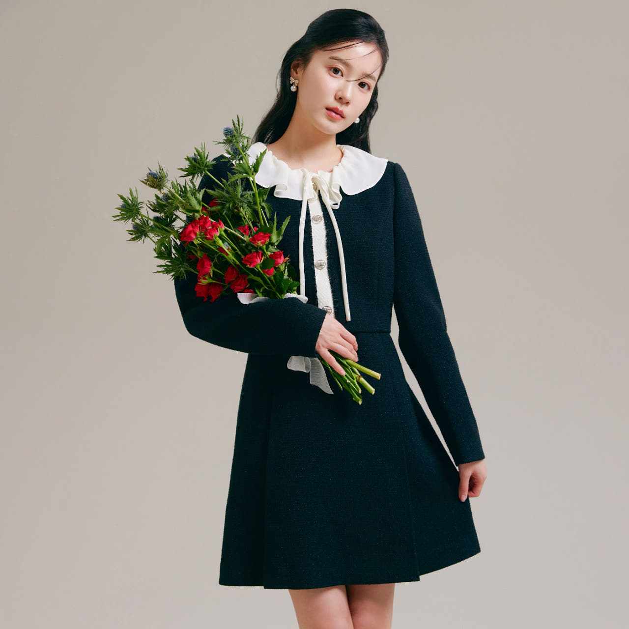 [N배송] 로엠 리본 트위드 2in1 원피스 RMOWE23R99 상세 이미지 3