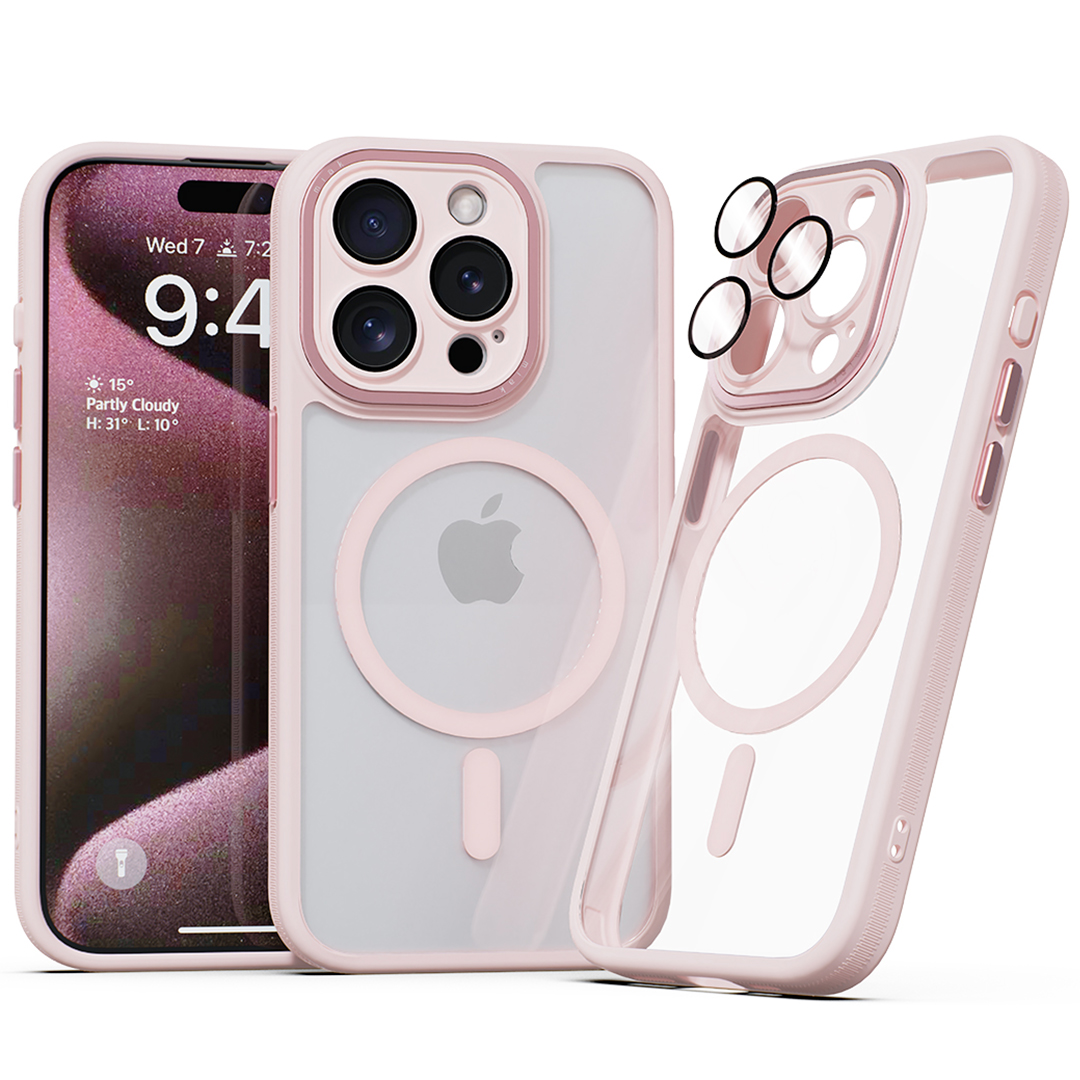 미아크 렌즈보호 풀커버 맥세이프 케이스 핑크, 아이폰15 프로